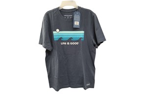 "Life Is Good" Ocean Waves Men's Crusher Tee, Medium, Dark Blue