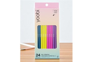 Yoobi No. 2 Pencils, Pre-sharpened in Bright Colors, Pink, Purple, Blue and Yellow