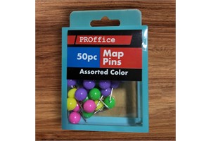 PROffice Map Pins, Multi-Color, 50-Count